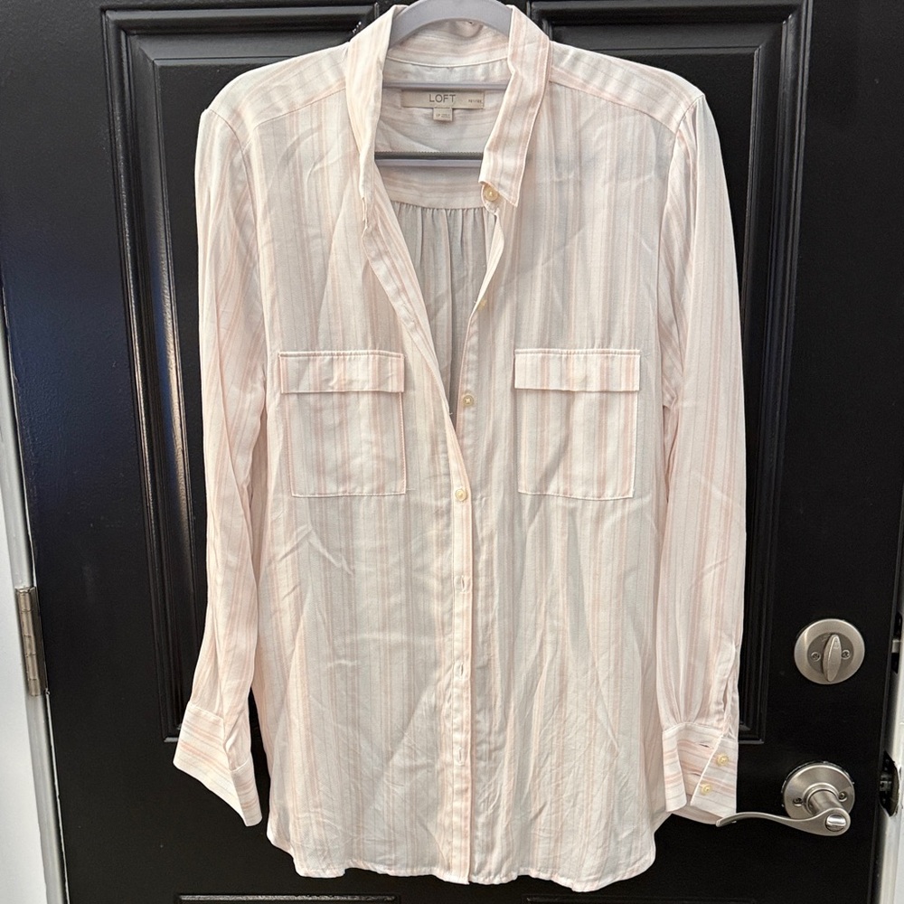 LOFT Women's Blouse with Subtle Pink Stripes